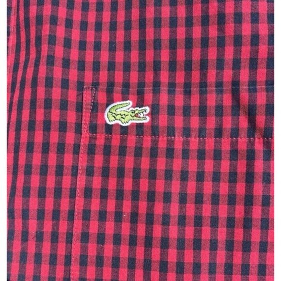 Lacoste Mens Regular Fit Red & Black Checkered Button-Down Shirt Size FR 40 US M - Picture 6 of 8